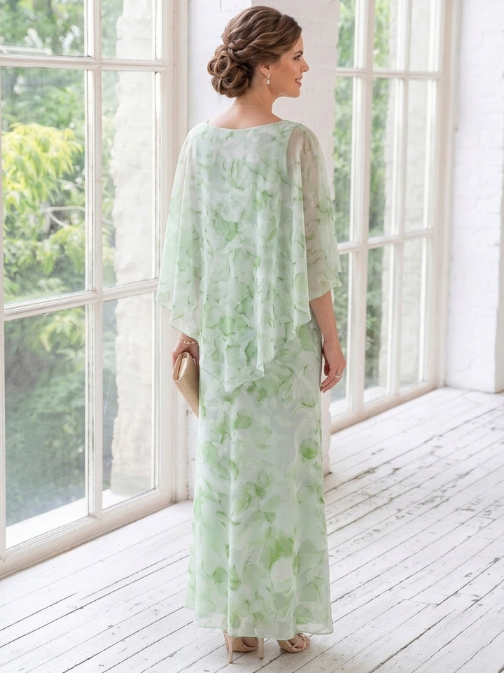 Sheath/Column Scoop Chiffon Mother of the Bride Dresses Floral Ankle-Length Cape Sleeves