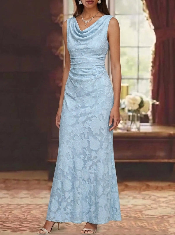 Sheath/Column Cowl Neck Chiffon Floral Mother of the Bride Dresses Ankle-Length Sleeveless Floral