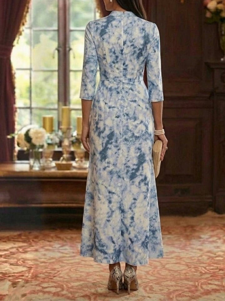 Sheath/Column V-Neck Jacquard Mother of the Bride Dresses Ankle-Length Floral 3/4 Sleeves Ruffles