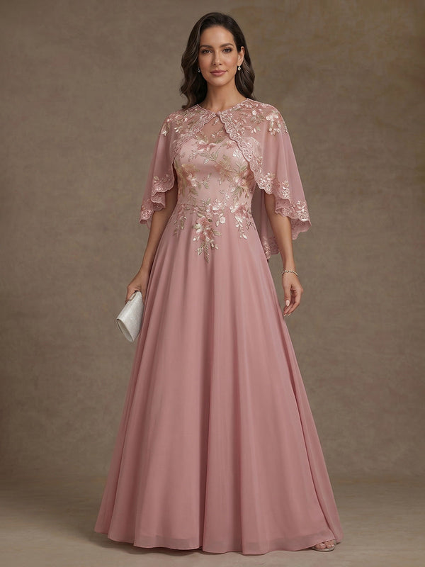 A-Line/Princess Scoop Chiffon Mother of the Bride Dresses with Wrap Floral Sleeveless Floor-Length