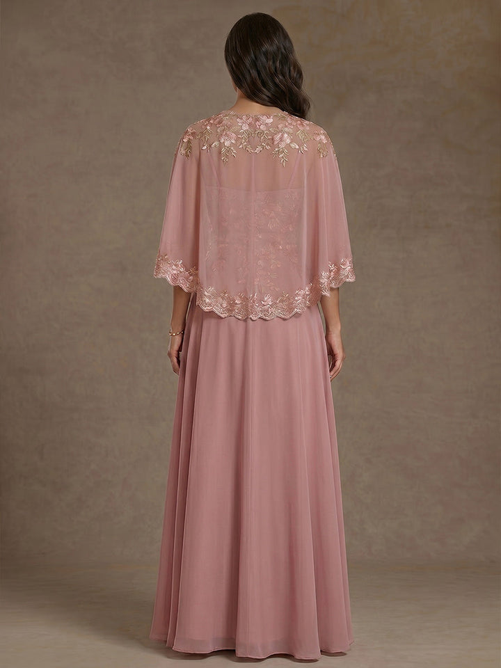 A-Line/Princess Scoop Chiffon Mother of the Bride Dresses with Wrap Floral Sleeveless Floor-Length
