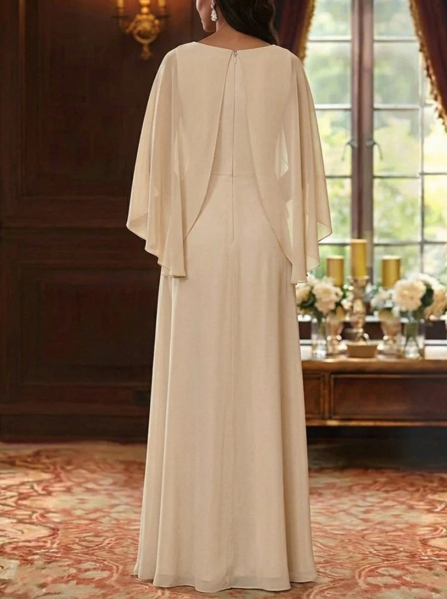 A-Line/Princess Scoop Chiffon Mother of the Bride Dresses Floral Sequins Floor-Length Cape Sleeves