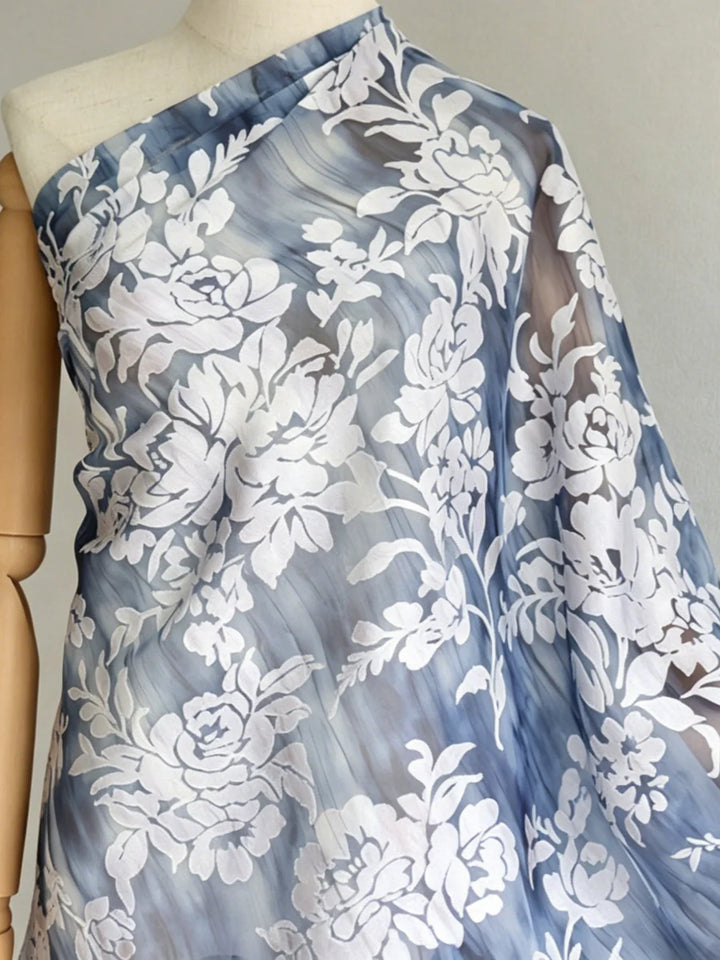 A-Line/Princess V-Neck Burnout Mother of the Bride Dresses Floral 3/4 Sleeves Floor-Length