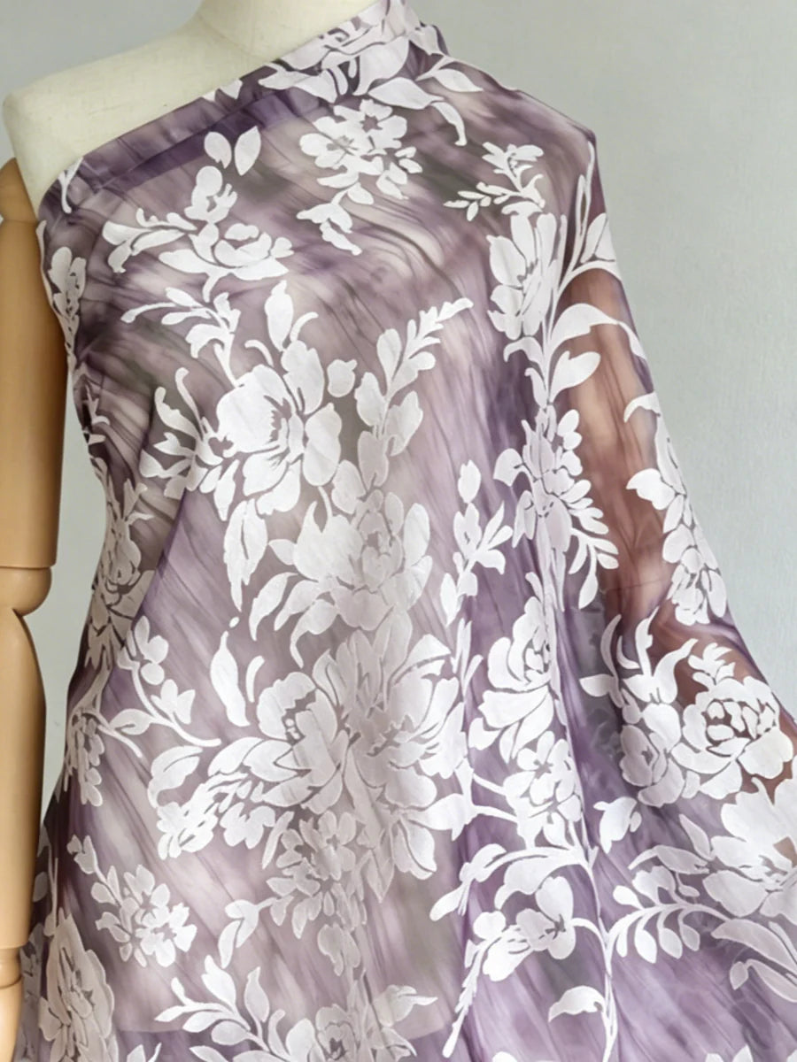 A-Line/Princess V-Neck Burnout Mother of the Bride Dresses Floral 3/4 Sleeves Floor-Length