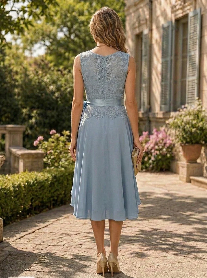 A-Line/Princess Scoop Chiffon Mother of the Bride Dresses with Jacket Tea-Length 3/4 Sleeves Lace Floral
