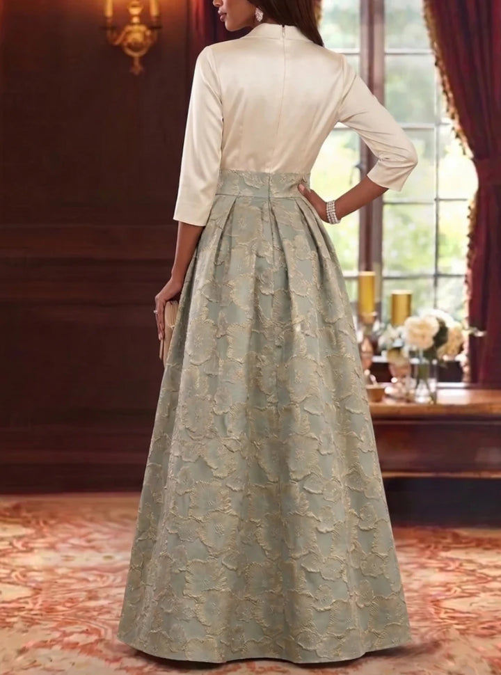 A-Line/Princess V-Neck Jacquard Mother of the Bride Dresses Floral Floor-Length 3/4 Sleeves