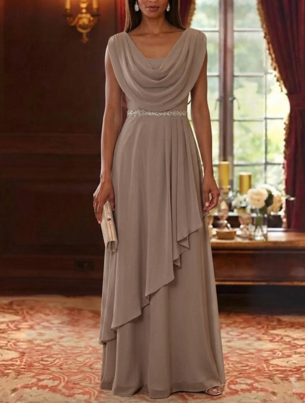 A-Line/Princess Cowl Neck Chiffon Mother of the Bride Dresses Floor-Length Ruffles Sleeveless