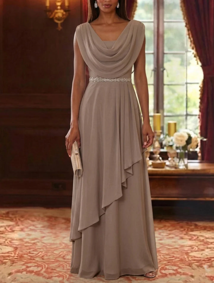A-Line/Princess Cowl Neck Chiffon Mother of the Bride Dresses Floor-Length Ruffles Sleeveless