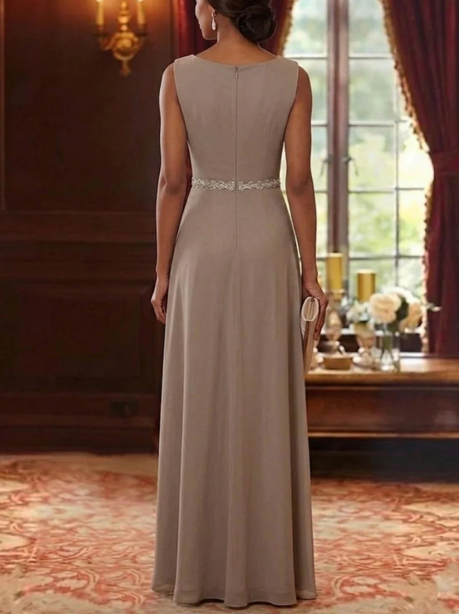 A-Line/Princess Cowl Neck Chiffon Mother of the Bride Dresses Floor-Length Ruffles Sleeveless