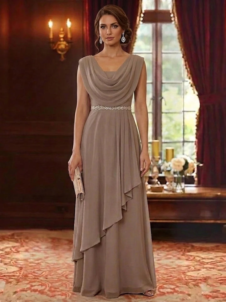 A-Line/Princess Cowl Neck Chiffon Mother of the Bride Dresses Floor-Length Ruffles Sleeveless