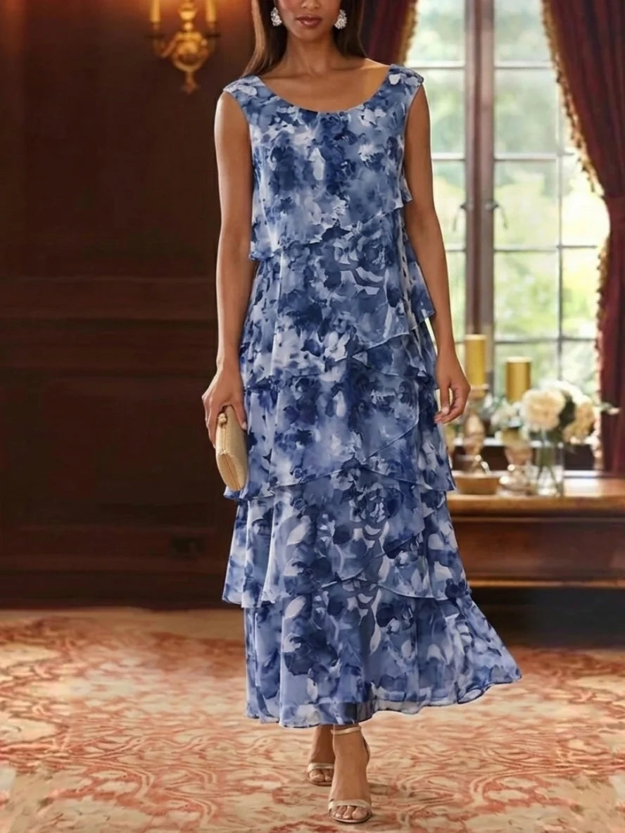 A-Line/Princess Scoop Chiffon Mother of the Bride Dresses with Jacket Floral Ankle-Length 3/4 Sleeves