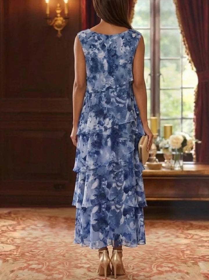 A-Line/Princess Scoop Chiffon Mother of the Bride Dresses with Jacket Floral Ankle-Length 3/4 Sleeves
