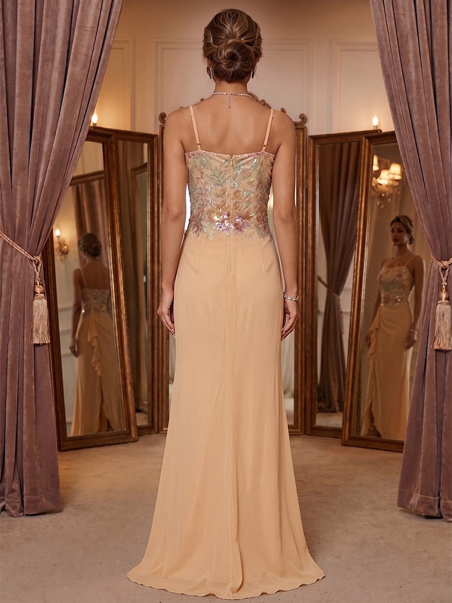 Sheath/Column Scoop Chiffon Mother of the Bride Dresses with Jacket Floral Floor-Length Split Side 3/4 Sleeves