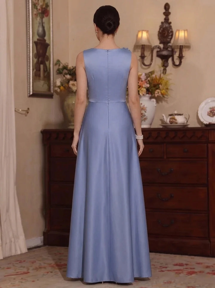 A-Line/Princess Scoop Satin Mother of the Bride Dresses with 3D Flower Floor-Length Sleeveless