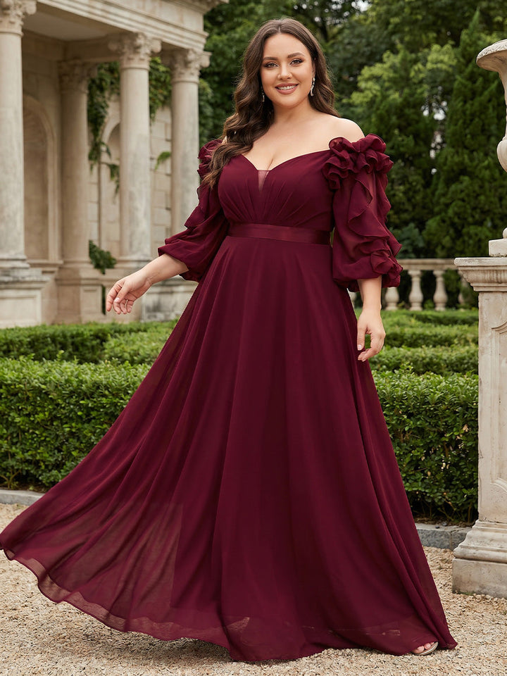 Chiffon Plus Size Mother of the Bride A-Line/Princess Off-the-Shoulder Floor-Length 3/4 Sleeves Ruffles