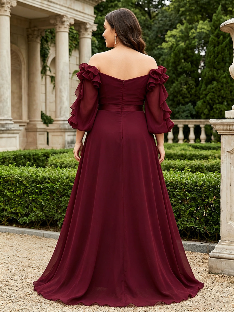 Chiffon Plus Size Mother of the Bride A-Line/Princess Off-the-Shoulder Floor-Length 3/4 Sleeves Ruffles