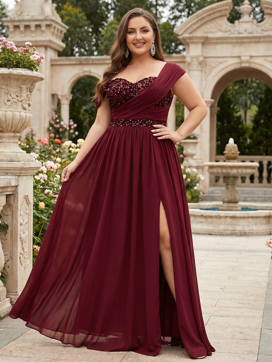 A-Line/Princess One-Shoulder Sequins Plus Size Mother of the Bride Dresses Floor-Length Sleeveless