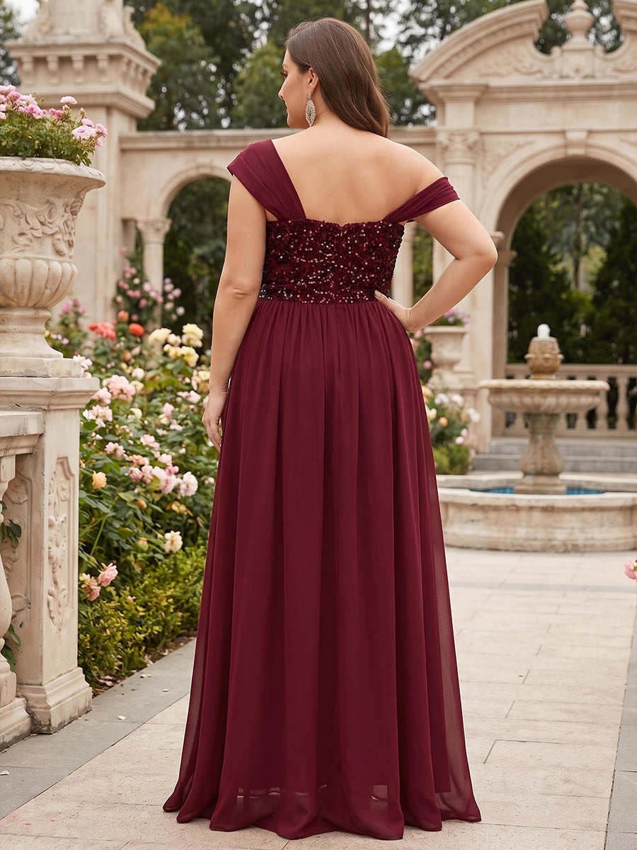 A-Line/Princess One-Shoulder Sequins Plus Size Mother of the Bride Dresses Floor-Length Sleeveless