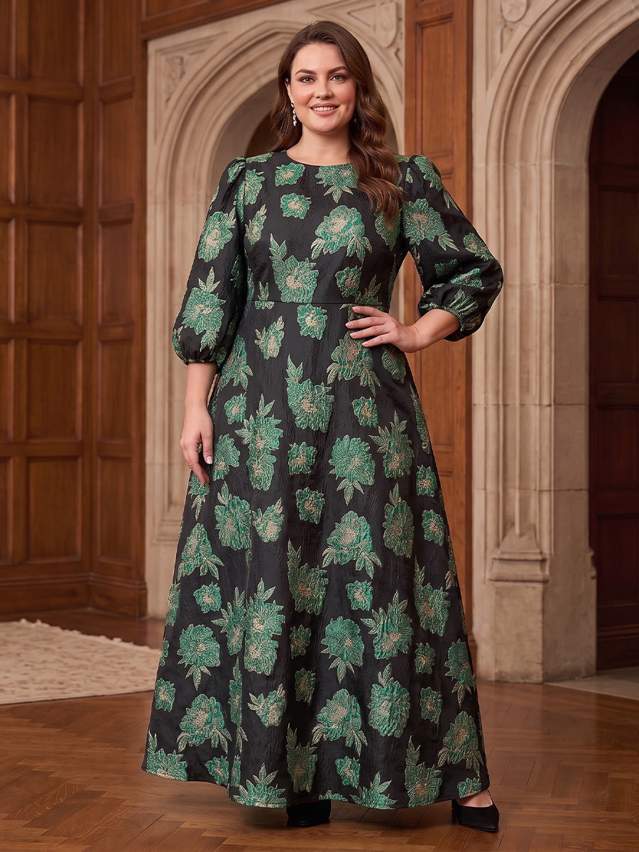 A-Line/Princess Scoop Floral Plus Size Mother of the Bride Dresses Ankle-Length 3/4 Sleeves