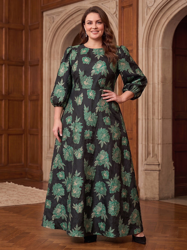 A-Line/Princess Scoop Floral Plus Size Mother of the Bride Dresses Ankle-Length 3/4 Sleeves