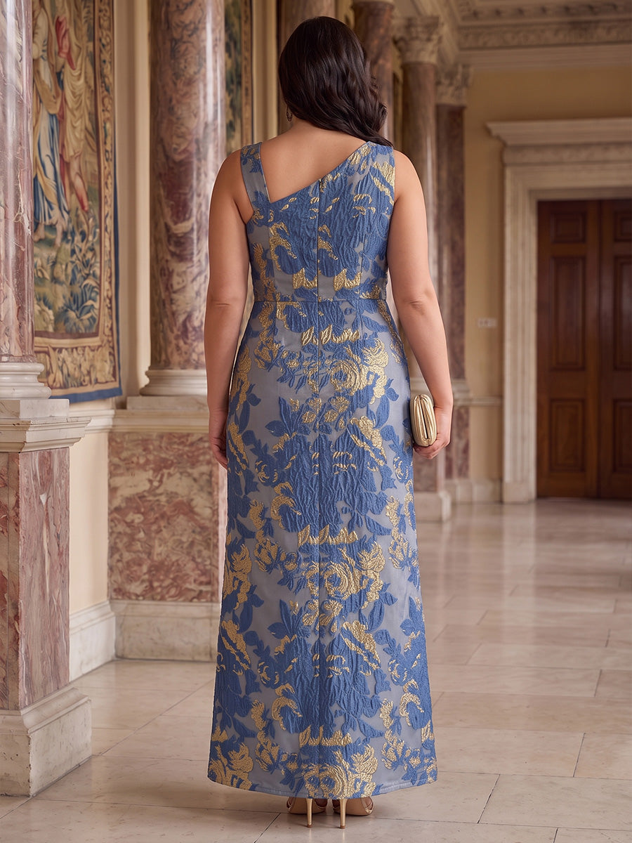Sheath/Column Asymmetric Neck Plus Size Mother of the Bride Dresses Ankle-Length Sleeveless Floral