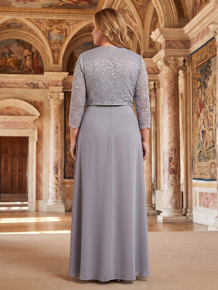 Chiffon 2 Pieces Plus Size Mother of the Bride A-Line/Princess Scoop Floor-Length 3/4 Sleeves with Lace Jacket