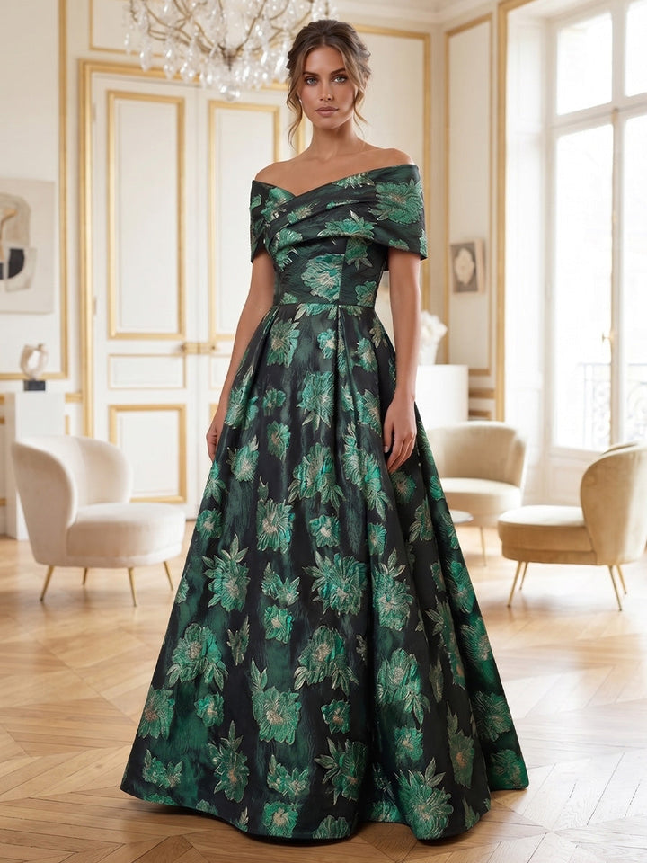 A-Line/Princess Off-the-Shoulder Jacquard Mother of the Bride Dresses Floral Sleeveless Floor-Length