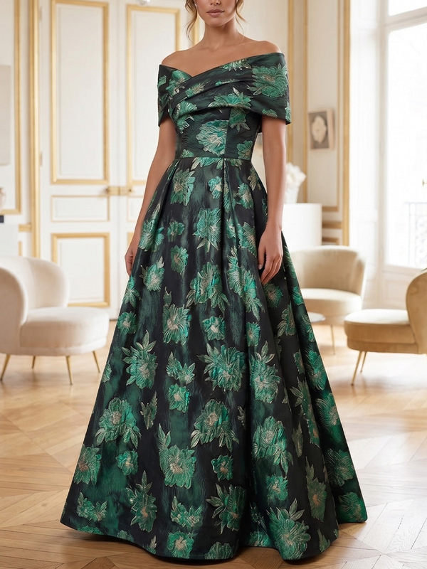 A-Line/Princess Off-the-Shoulder Jacquard Mother of the Bride Dresses Floral Sleeveless Floor-Length