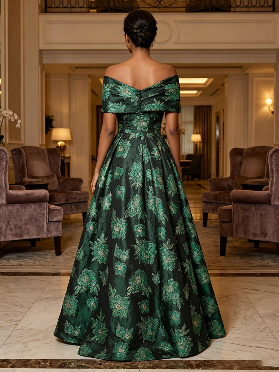 A-Line/Princess Off-the-Shoulder Jacquard Mother of the Bride Dresses Floral Sleeveless Floor-Length
