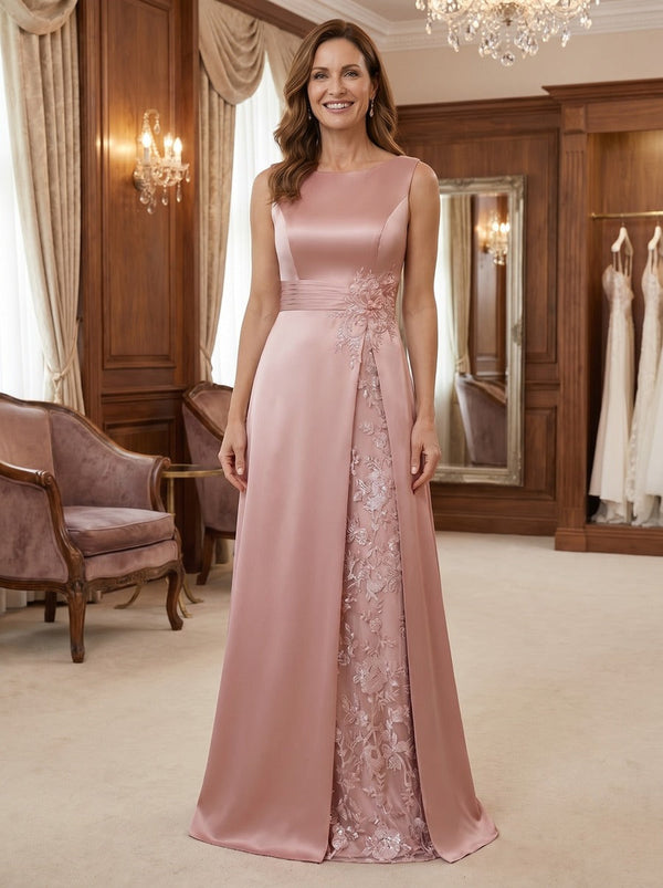 A-Line/Princess Scoop Satin Mother of the Bride Dresses Sequins Floral Sleeveless Floor-Length
