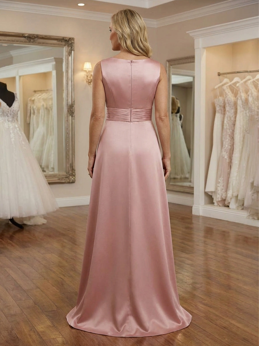 A-Line/Princess Scoop Satin Mother of the Bride Dresses Sequins Floral Sleeveless Floor-Length