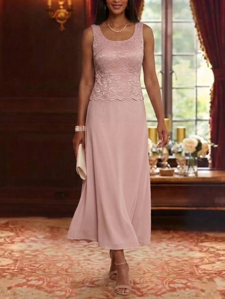 A-Line/Princess Scoop Chiffon Mother of the Bride Dresses with Jacket Floral Lace Tea-Length 3/4 Sleeves