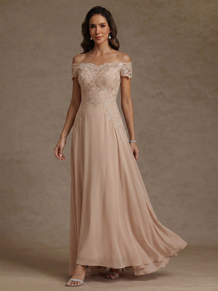 A-Line/Princess Off-the-Shoulder Chiffon Mother of the Bride Dresses Ankle-Length Sleeveless Lace