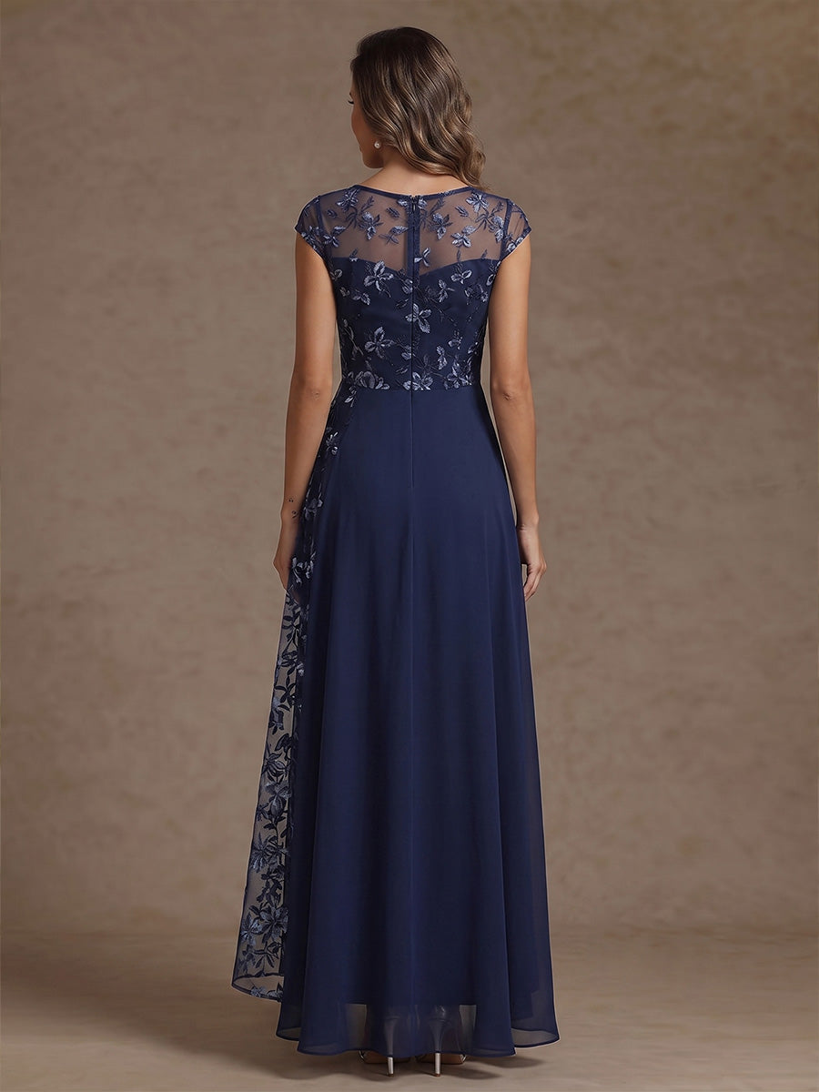 A-Line/Princess Scoop Chiffon Mother of the Bride Dress Floral Ankle-Length Short Sleeves