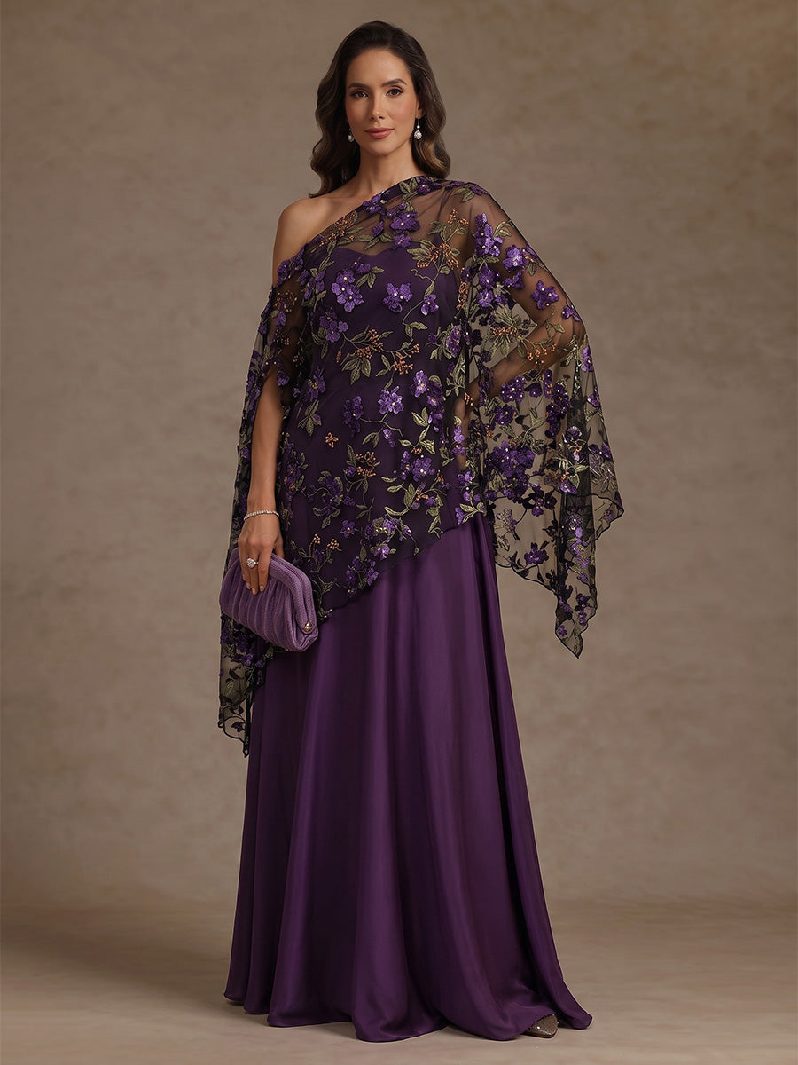 A-Line/Princess Spaghetti Straps Satin Mother of the Bride Dress Floor-Length Sleeveless with Lace Wrap