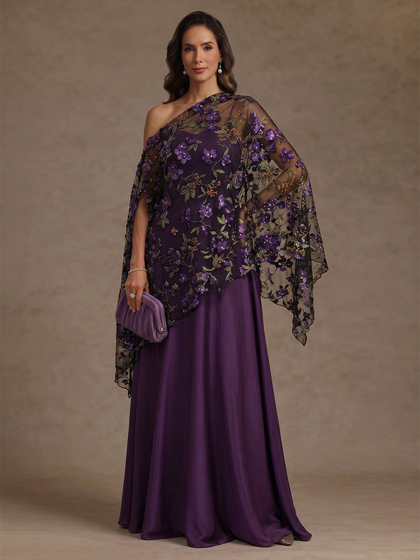 A-Line/Princess Spaghetti Straps Satin Mother of the Bride Dress Floor-Length Sleeveless with Lace Wrap