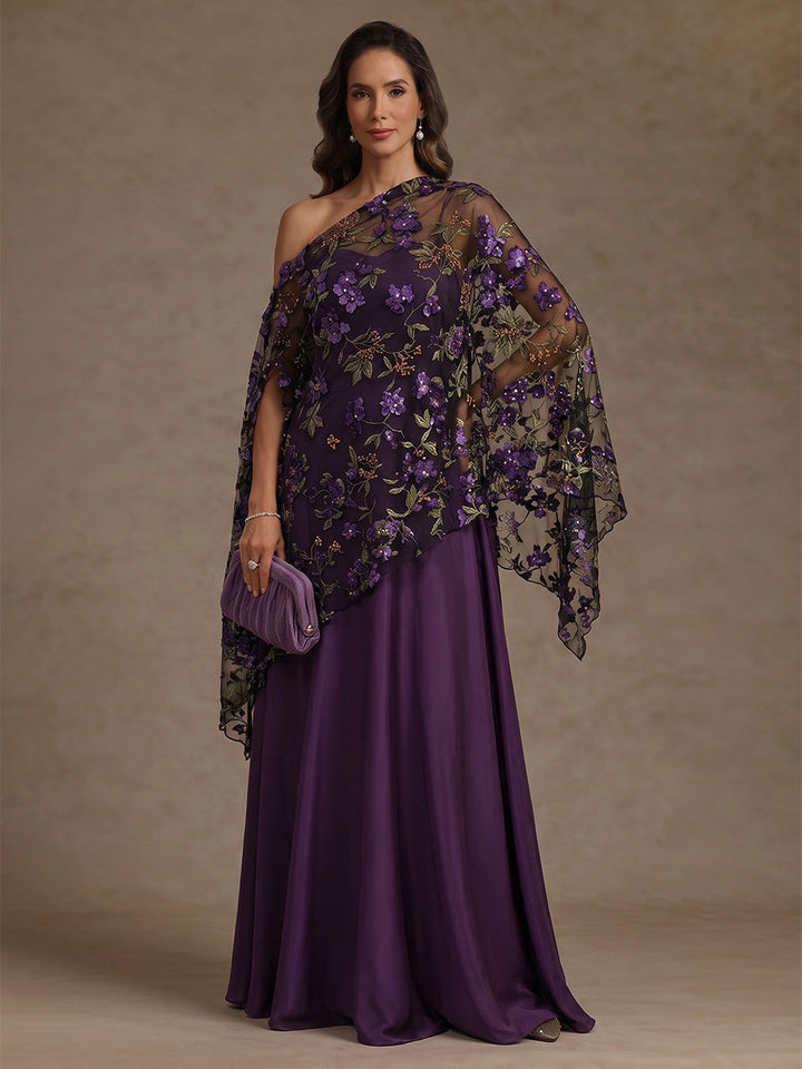 A-Line/Princess Spaghetti Straps Satin Mother of the Bride Dress Floor-Length Sleeveless with Lace Wrap