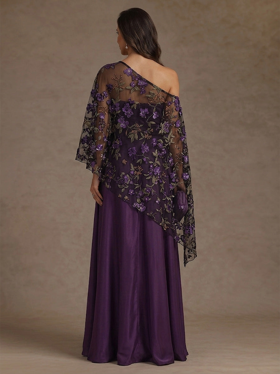 A-Line/Princess Spaghetti Straps Satin Mother of the Bride Dress Floor-Length Sleeveless with Lace Wrap