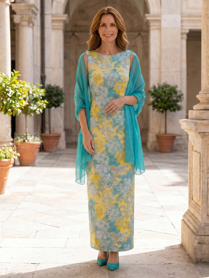 Sheath/Column Scoop Floral Mother of the Bride Dresses Ankle-Length Sleeveless with Chiffon Wrap