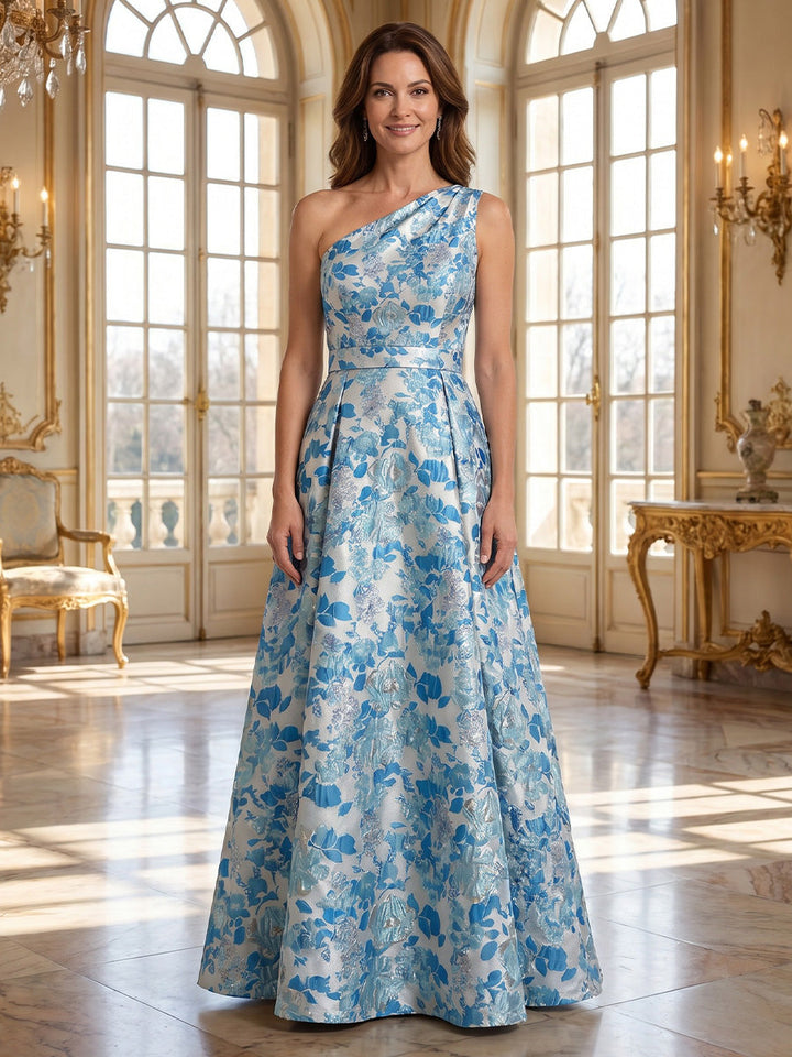 A-Line/Princess One-Shoulder Jacquard Mother of the Bride Dresses Floral Floor-Length Sleeveless