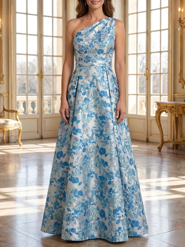 A-Line/Princess One-Shoulder Jacquard Mother of the Bride Dresses Floral Floor-Length Sleeveless