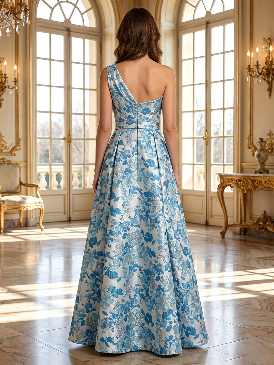 A-Line/Princess One-Shoulder Jacquard Mother of the Bride Dresses Floral Floor-Length Sleeveless