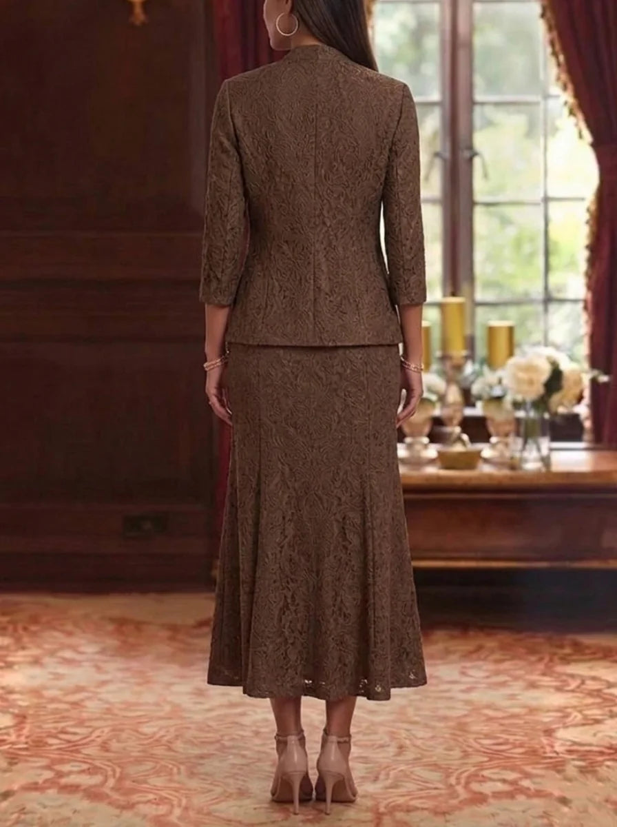 Trumpet/Mermaid Scoop Lace Mother of the Bride Dresses with Jacket Tea-Length 3/4 Sleeves