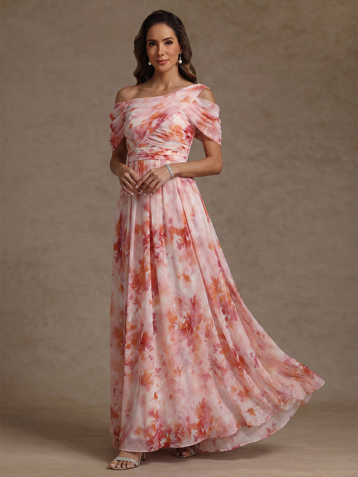 A-Line/Princess One-Shoulder Floral Chiffon Mother of the Bride Dress Floor-Length Sleeveless