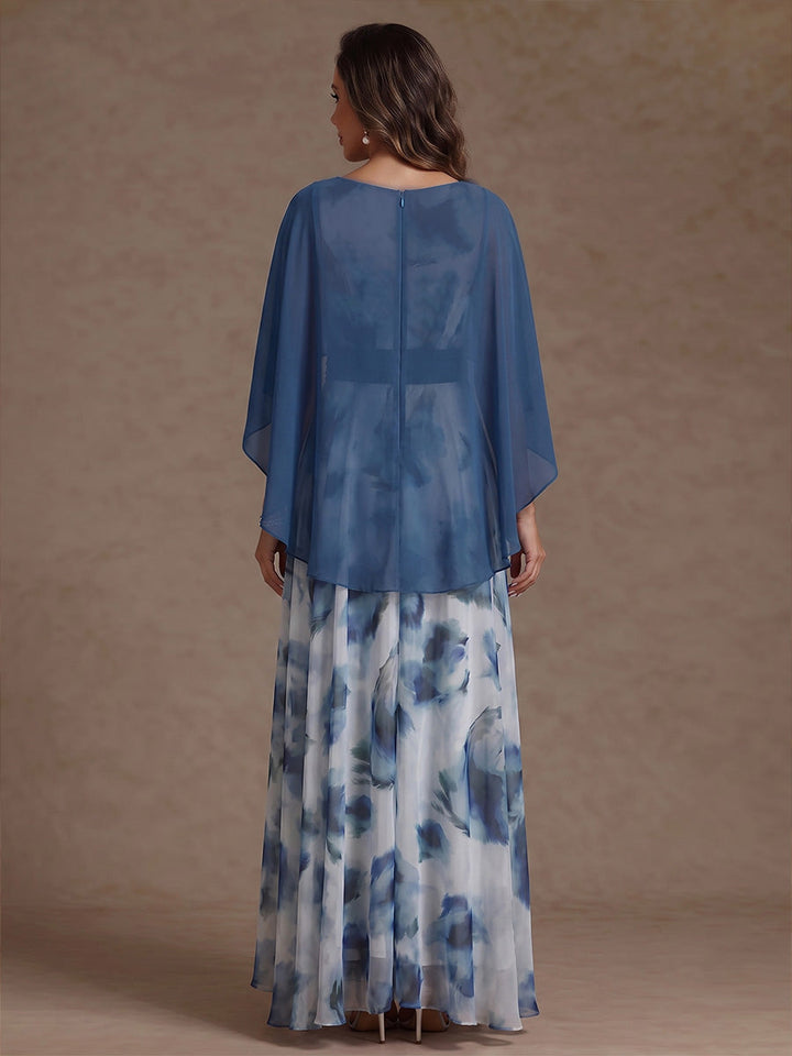 A-Line/Princess Scoop Floral Chiffon Mother of the Bride Dress Tea-Length High-Low Sleeveless with Wrap