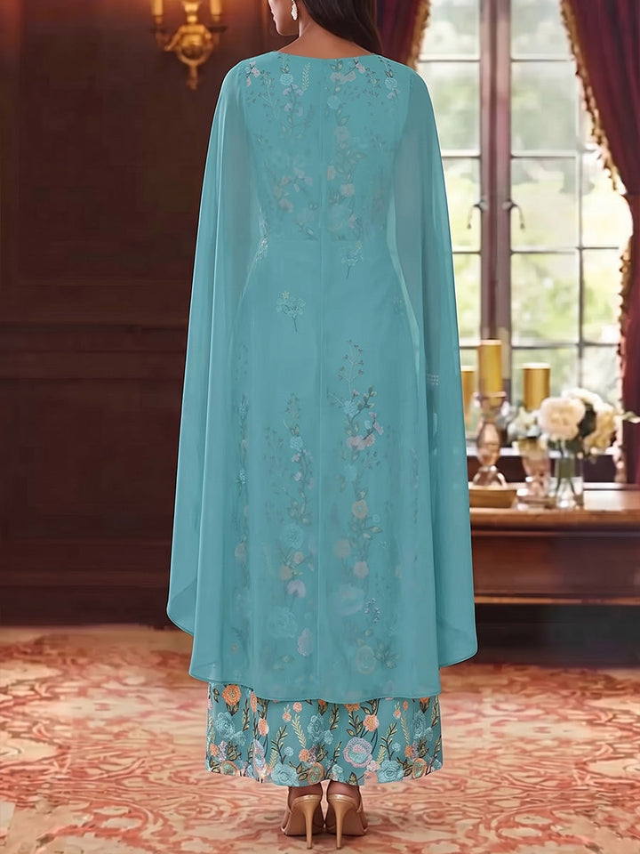 A-Line/Princess Scoop Chiffon Mother of the Bride Dresses Floral Ankle-Length Cape Sleeves