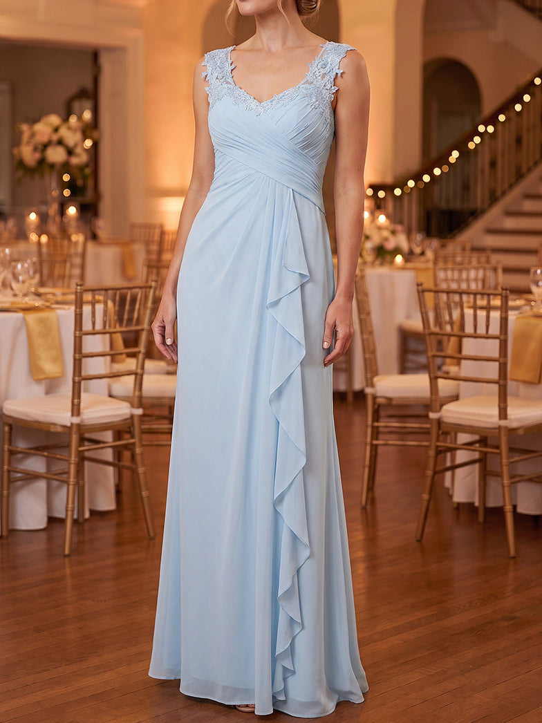 A-Line/Princess Sweetheart Chiffon Mother of the Bride Dresses Floor-Length Sleeveless Lace Ruffles