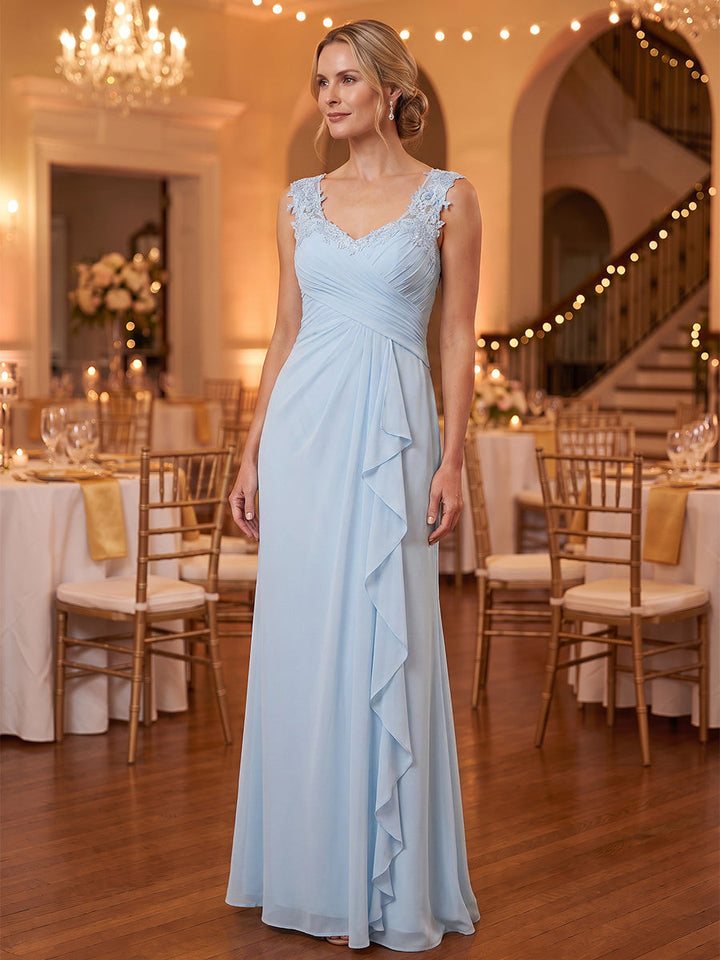 A-Line/Princess Sweetheart Chiffon Mother of the Bride Dresses Floor-Length Sleeveless Lace Ruffles