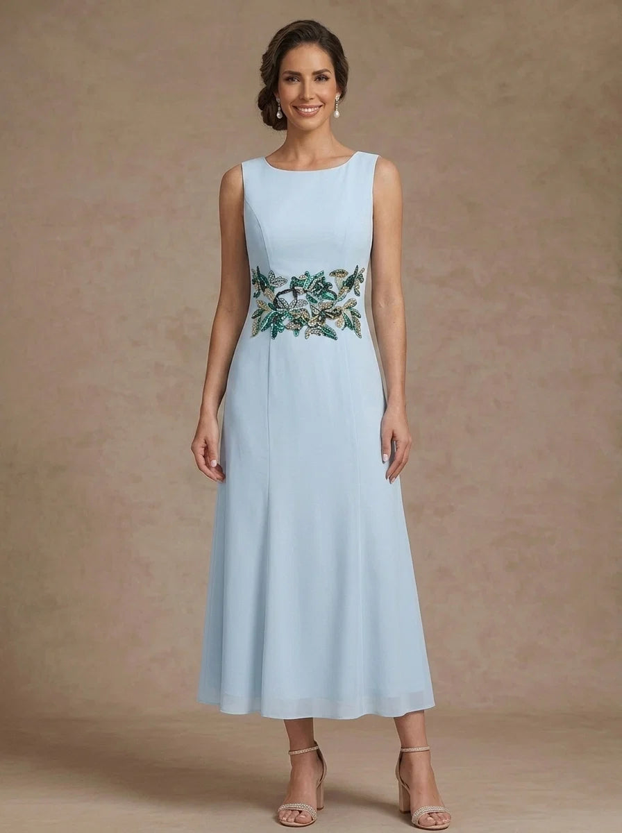 A-Line/Princess Scoop Chiffon Mother of the Bride Dresses with Jacket Tea-Length 3/4 Sleeves Floral Sequins