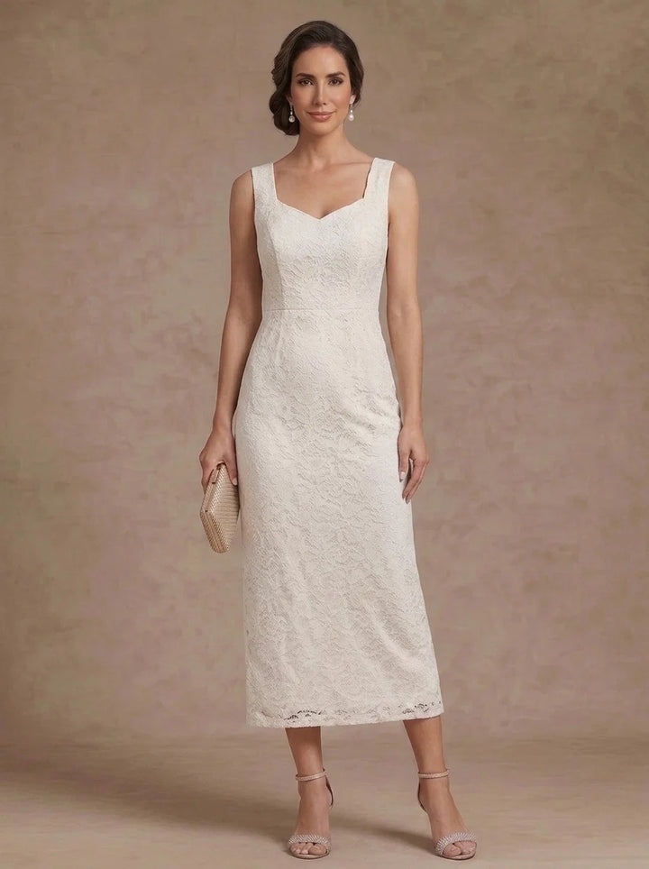 Sheath/Column Sweetheart Stretch Satin Mother of the Bride Dresses with Jacket Lace Long Sleeves Tea-Length
